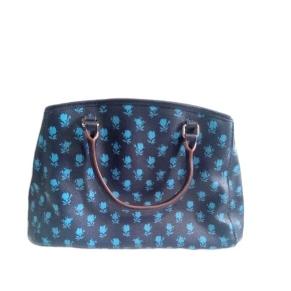 Like New Coach Badlands Margot Blue Navy Floral Satchel Carryall Women Purse Bag - Picture 2 of 15